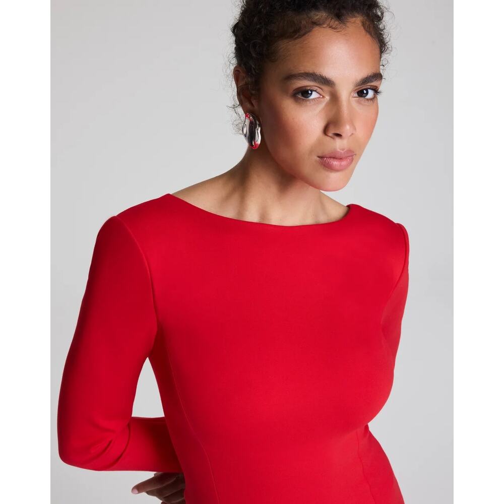 Spanx Ponte Low-Back Long Sleeve Midi Dress Red Small Office Career Professional - Picture 3 of 16